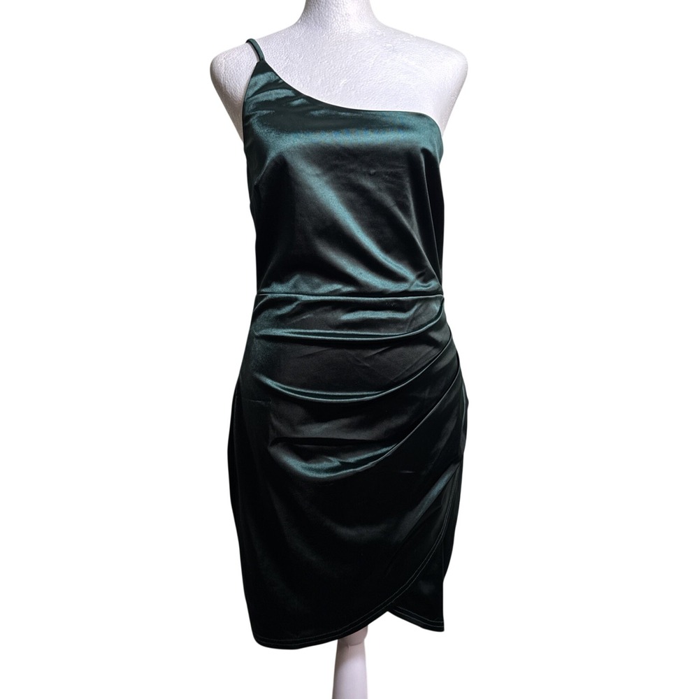 Windsor Cocktail Dress Size L Satin Stretch Ruched Back Zip Party Holiday